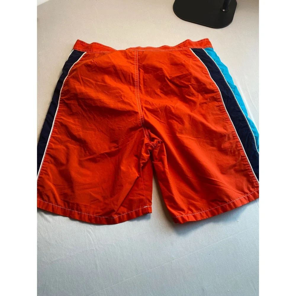 Polo Sport Ralph Lauren Orange Blue Striped Board Shorts Mens 32 Vintage Trunks
